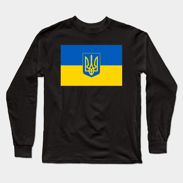 Flag of Ukraine with Coat of Arms (black background) Long Sleeve T-Shirt by COUNTRY FLAGS